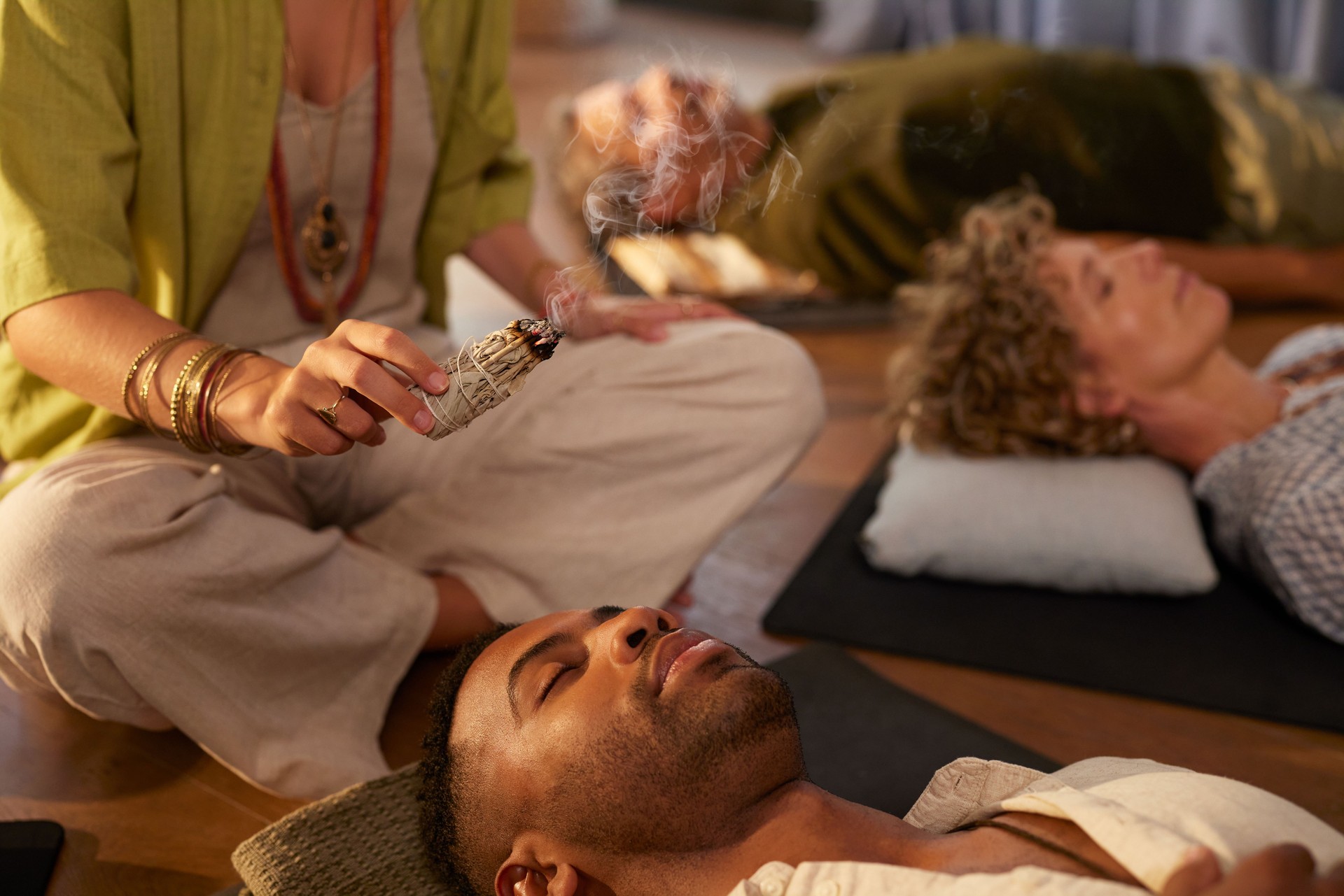 Energy cleansing with white sage smudge